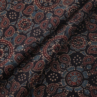 Black - Geometrical Paisley Designs Ajrakh Block Printed Cotton Fabric