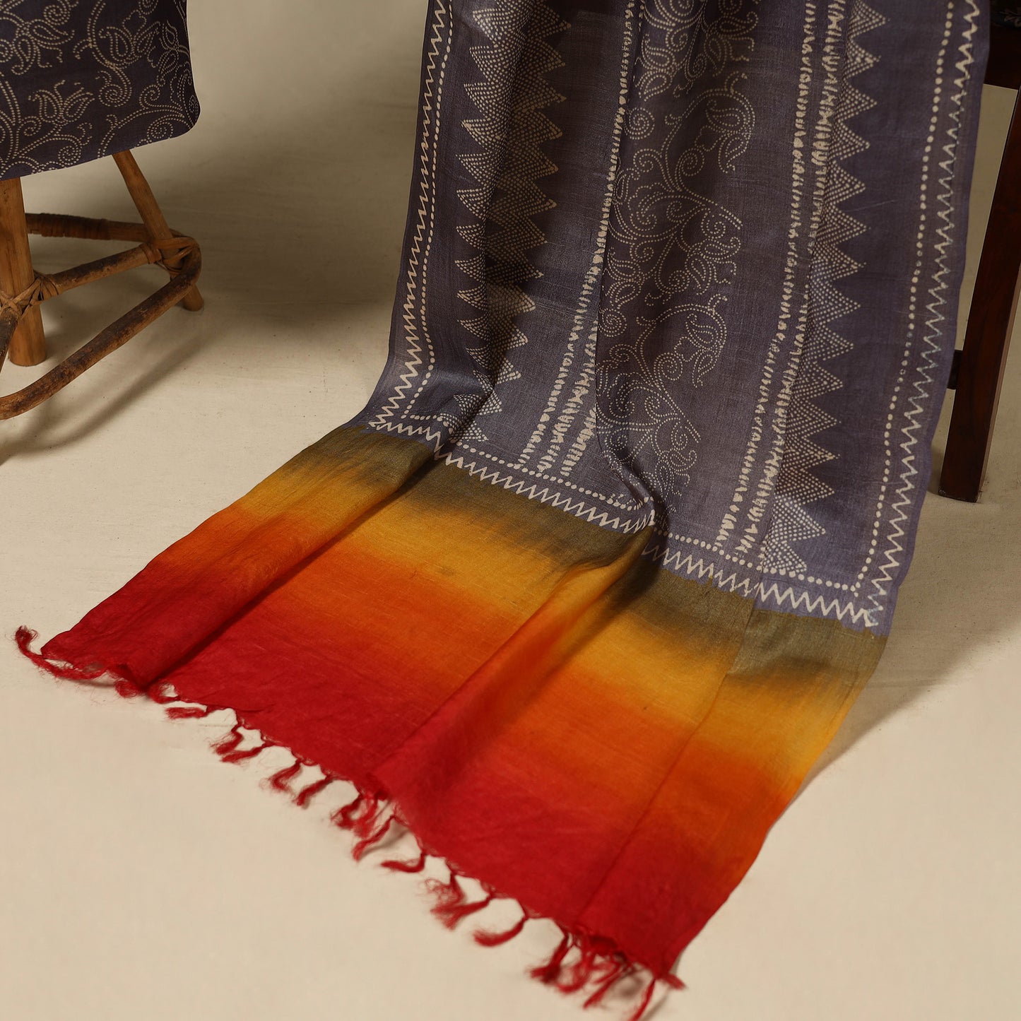 Black - 2pc tussar silk handloom unstitched dress material