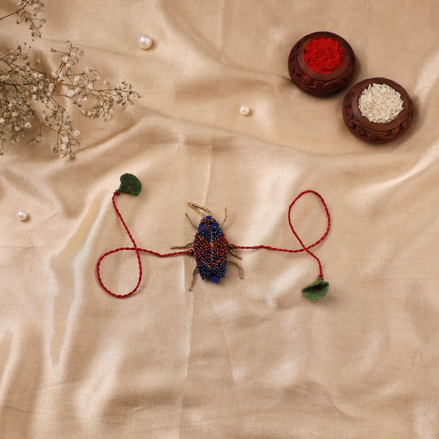 Cockroach - Reusable Hand Embroidered Bead Work Rakhi 04