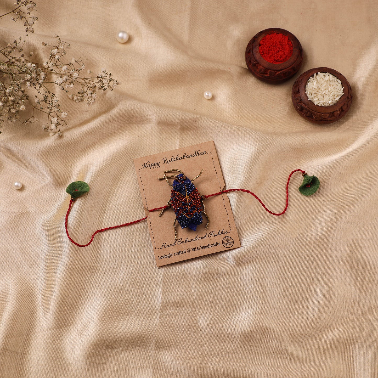 Cockroach - Reusable Hand Embroidered Bead Work Rakhi 04