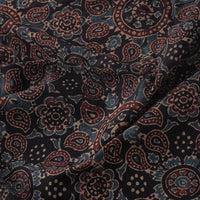 Black - Geometrical Paisley Designs Ajrakh Block Printed Cotton Fabric