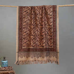 Beige - Handloom Cotton Natural Dyed Block Print Pedana Kalamkari Towel 37