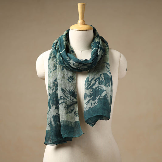 Green - Bindaas Block Printed Natural Dyed Linen Handloom Stole 12