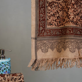 Beige - Handloom Cotton Natural Dyed Block Print Pedana Kalamkari Towel 37