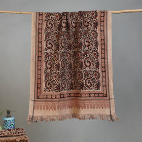 Beige - Handloom Cotton Natural Dyed Block Print Pedana Kalamkari Towel 38