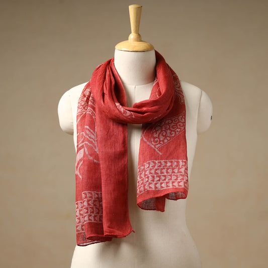 Maroon - Bindaas Block Printed Natural Dyed Linen Handloom Stole 14