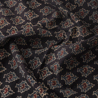 Black with Floral Buti Block Print Cotton Ajrakh Fabric