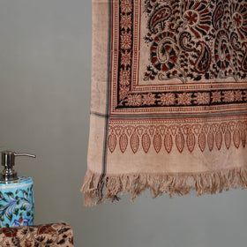 Beige - Handloom Cotton Natural Dyed Block Print Pedana Kalamkari Towel 38