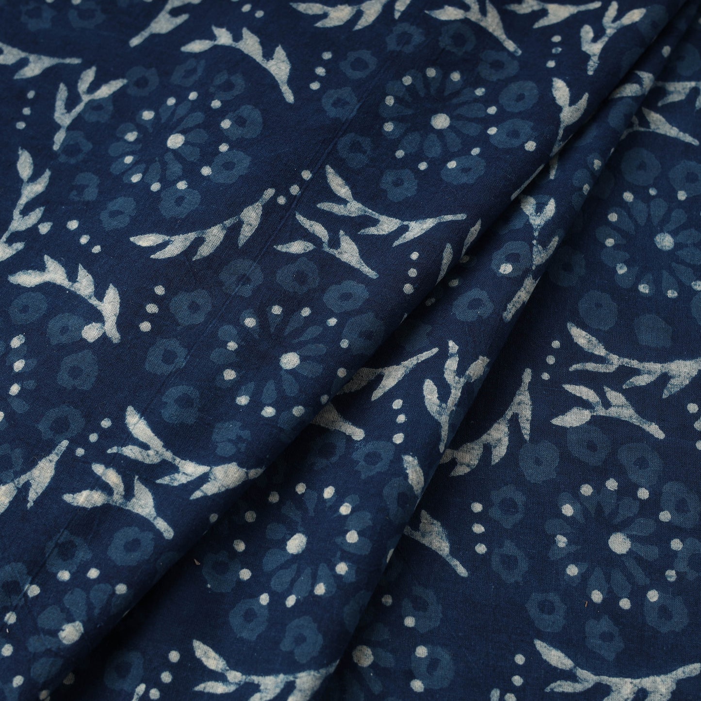 Blue Hand Block Print Cotton Indigo Bagru Fabric