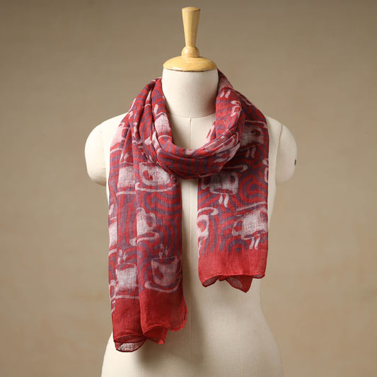 Maroon - Bindaas Block Printed Natural Dyed Linen Handloom Stole 16