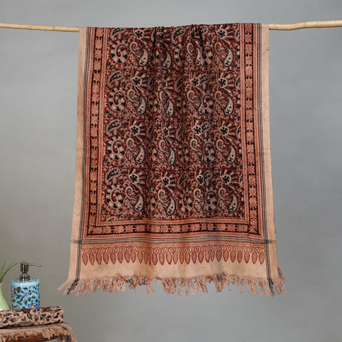 Maroon - Handloom Cotton Natural Dyed Block Print Pedana Kalamkari Towel 39