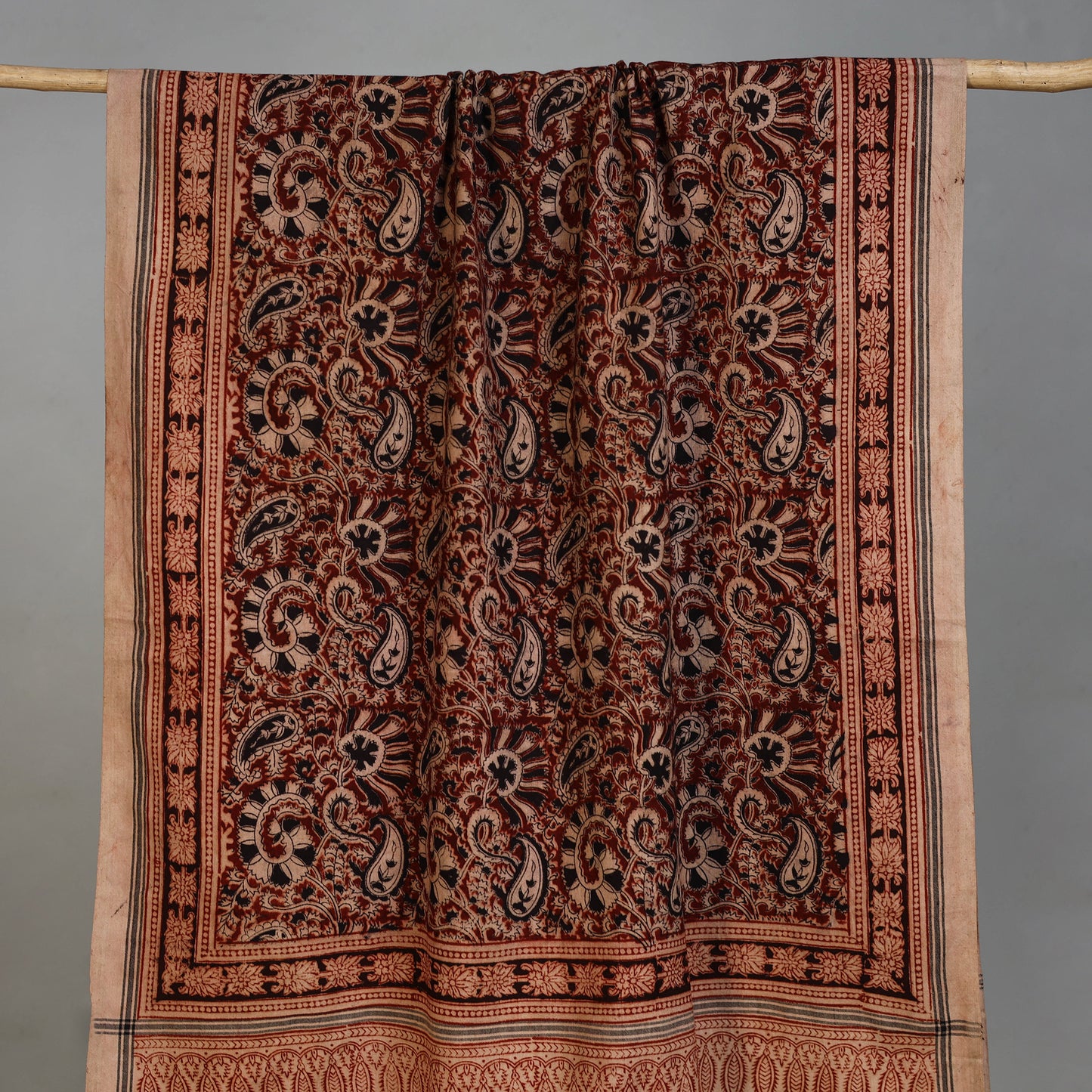 Maroon - Handloom Cotton Natural Dyed Block Print Pedana Kalamkari Towel 39