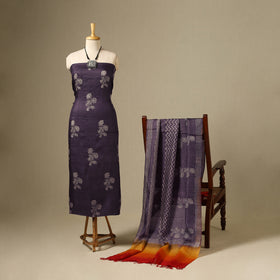 Purple 2pc Tussar Silk Handloom Block Print Dress Material