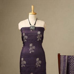 Purple 2pc Tussar Silk Handloom Block Print Dress Material