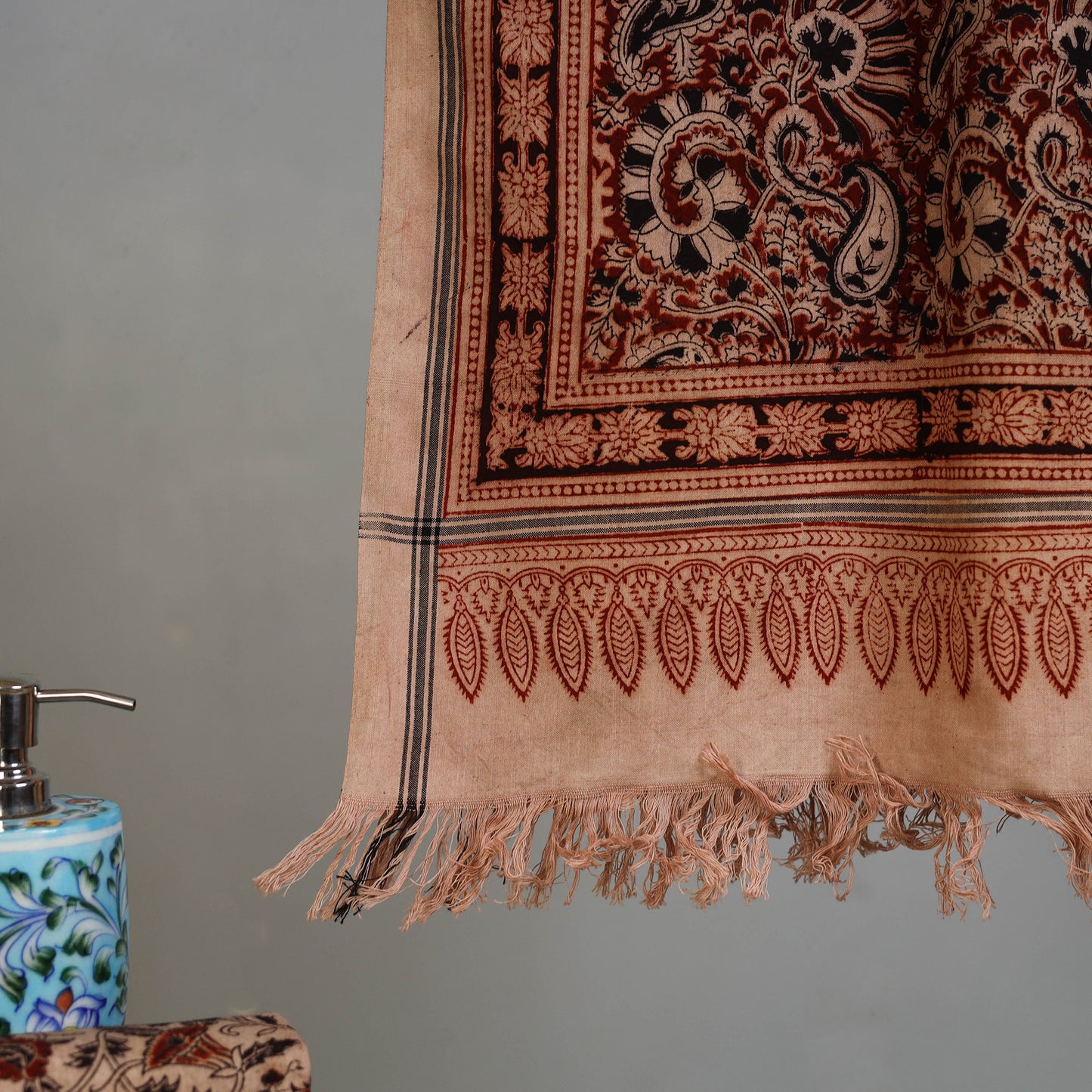 Maroon - Handloom Cotton Natural Dyed Block Print Pedana Kalamkari Towel 39