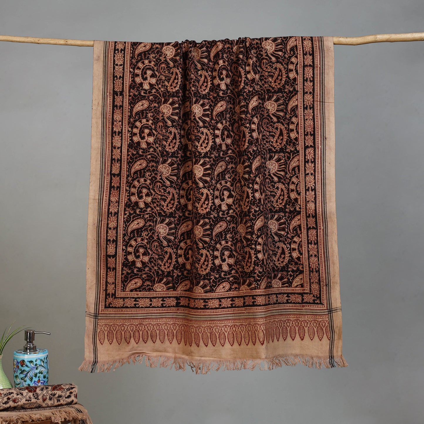 Maroon - Handloom Cotton Natural Dyed Block Print Pedana Kalamkari Towel 40