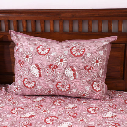 Pink - Sanganeri Block Printed Cotton Double Bed Cover with Pillow Covers (108 x 90 in)