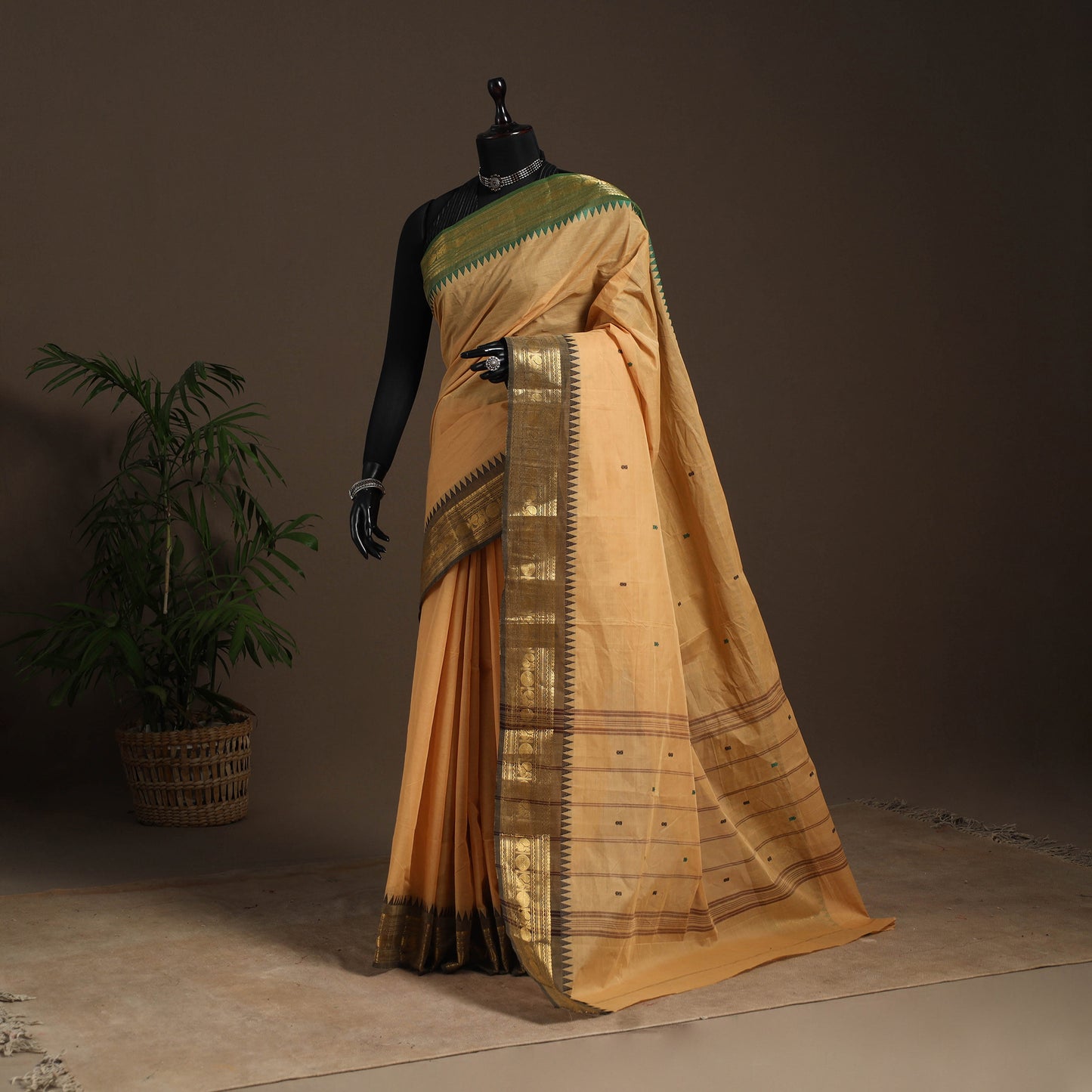 Beige - kandangi buti chettinad cotton saree with border 52