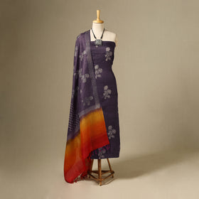Purple 2pc Tussar Silk Handloom Block Print Dress Material