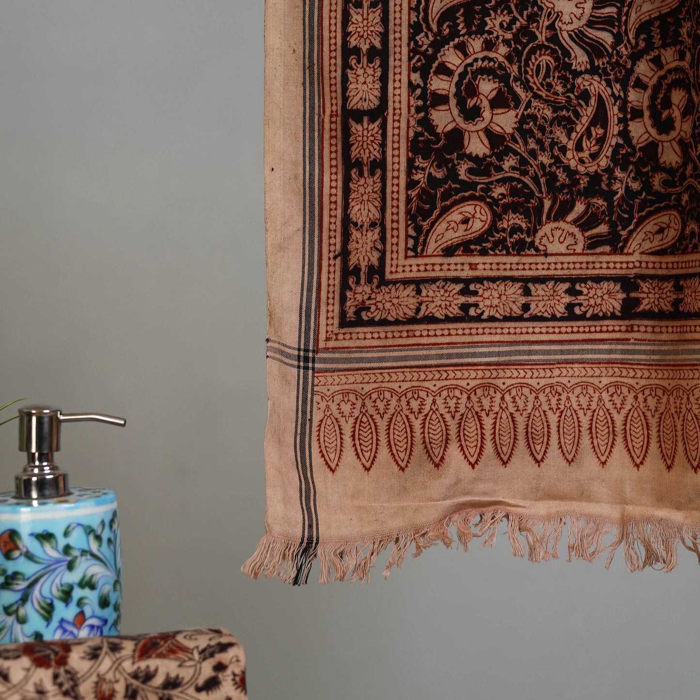 Maroon - Handloom Cotton Natural Dyed Block Print Pedana Kalamkari Towel 40