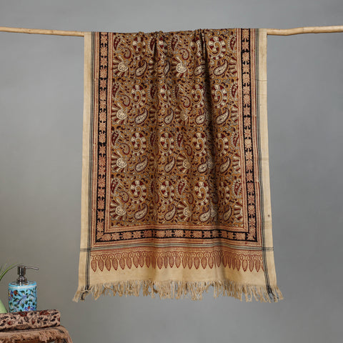 Yellow - Handloom Cotton Natural Dyed Block Print Pedana Kalamkari Towel 41