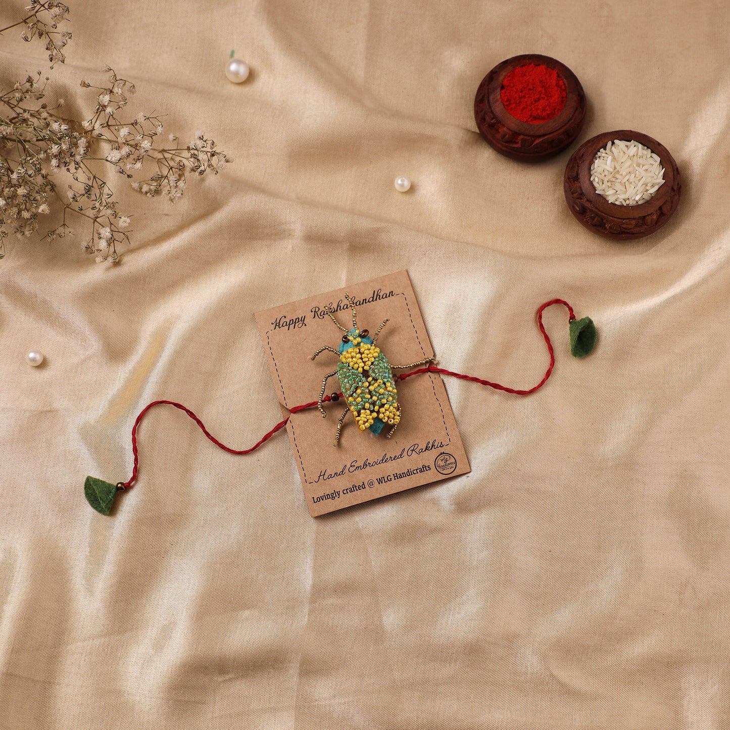 Cockroach - Reusable Hand Embroidered Bead Work Rakhi 08