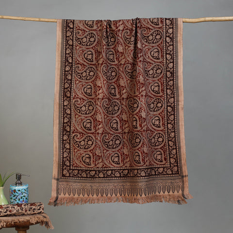 Maroon - Handloom Cotton Natural Dyed Block Print Pedana Kalamkari Towel 42