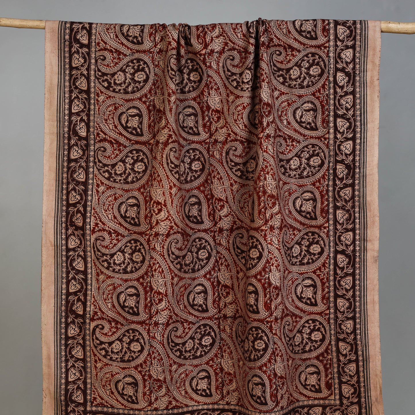 Maroon - Handloom Cotton Natural Dyed Block Print Pedana Kalamkari Towel 42