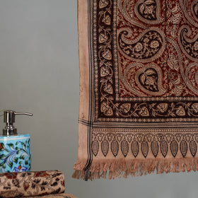 Maroon - Handloom Cotton Natural Dyed Block Print Pedana Kalamkari Towel 42