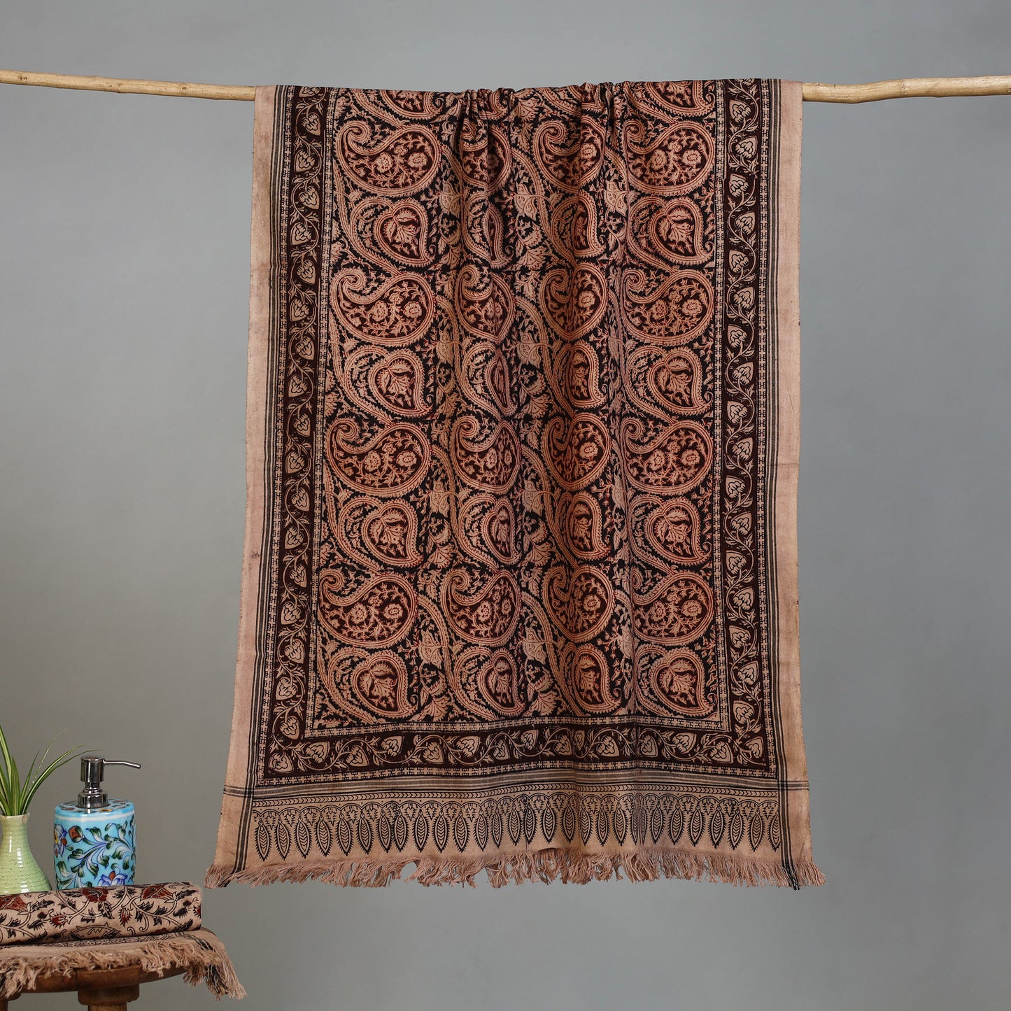 Maroon - Handloom Cotton Natural Dyed Block Print Pedana Kalamkari Towel 43