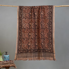 Maroon - Handloom Cotton Natural Dyed Block Print Pedana Kalamkari Towel 43