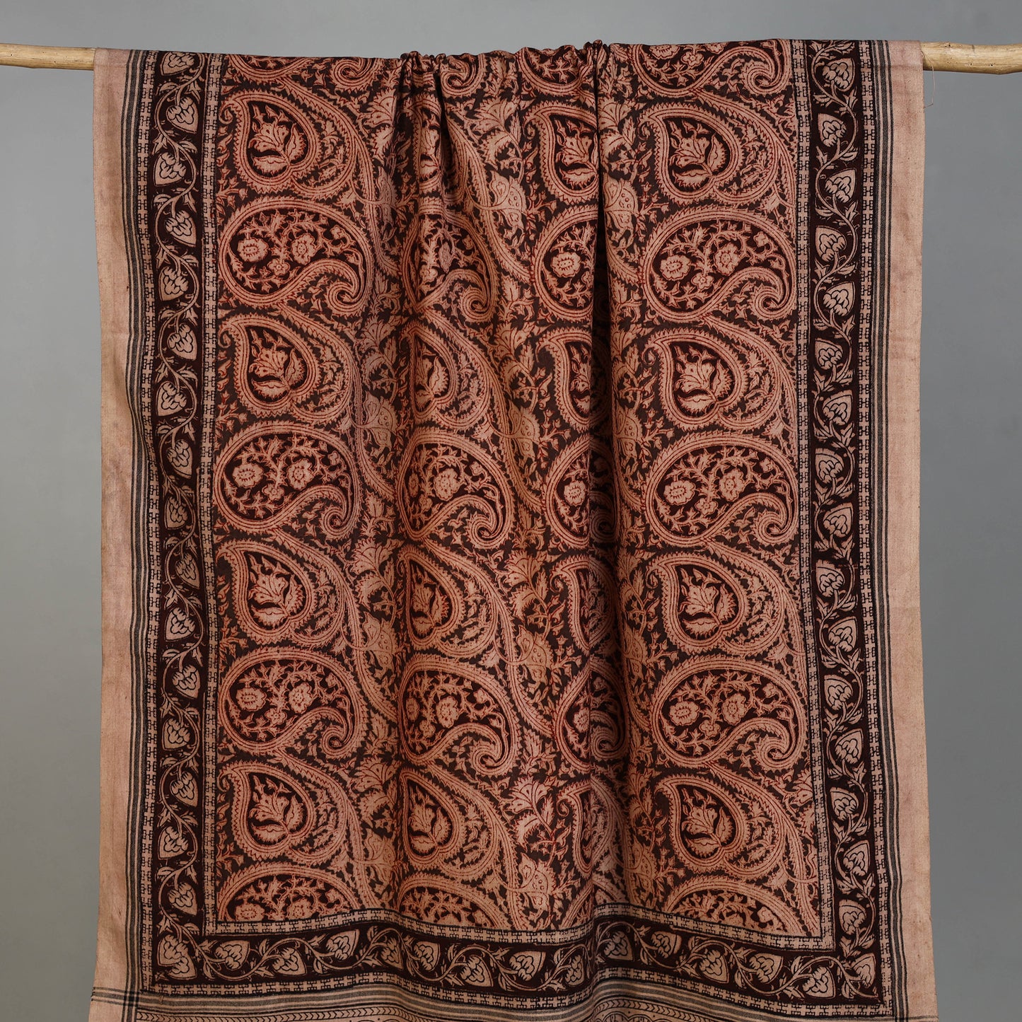 Brown - Handloom Cotton Natural Dyed Block Print Pedana Kalamkari Towel 44