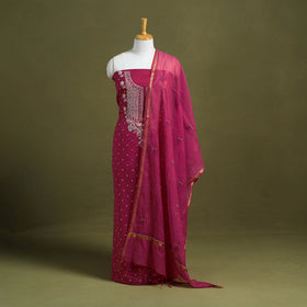 Pink Hand Embroidery 2pc Mul Chanderi Chikankari Dress Material
