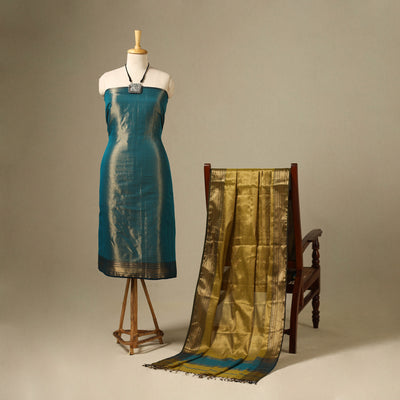 Blue 2pc Tissue Zari Handloom Cotton Maheshwari Dress Material