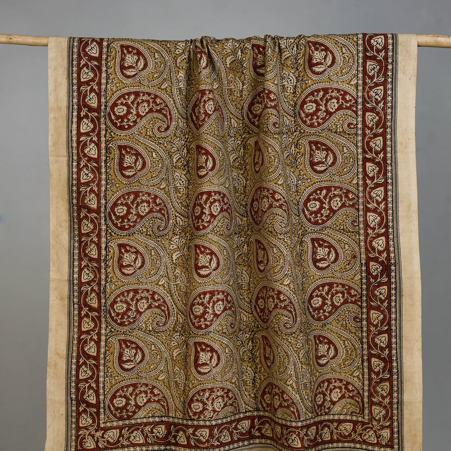 Yellow - Handloom Cotton Natural Dyed Block Print Pedana Kalamkari Towel 45