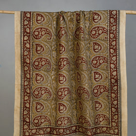 Yellow - Handloom Cotton Natural Dyed Block Print Pedana Kalamkari Towel 45