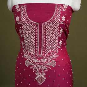 Pink Hand Embroidery 2pc Mul Chanderi Chikankari Dress Material