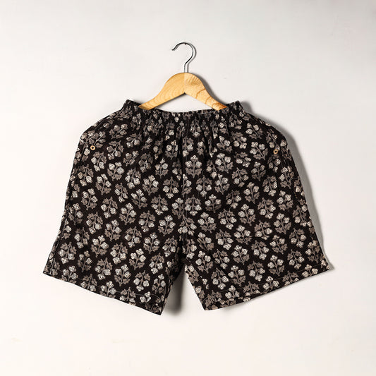 Black - Sanganeri Block Printed Cotton Unisex Boxer/Shorts