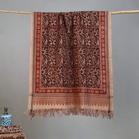 Brown - Handloom Cotton Natural Dyed Block Print Pedana Kalamkari Towel 46