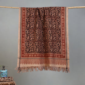 Brown - Handloom Cotton Natural Dyed Block Print Pedana Kalamkari Towel 46