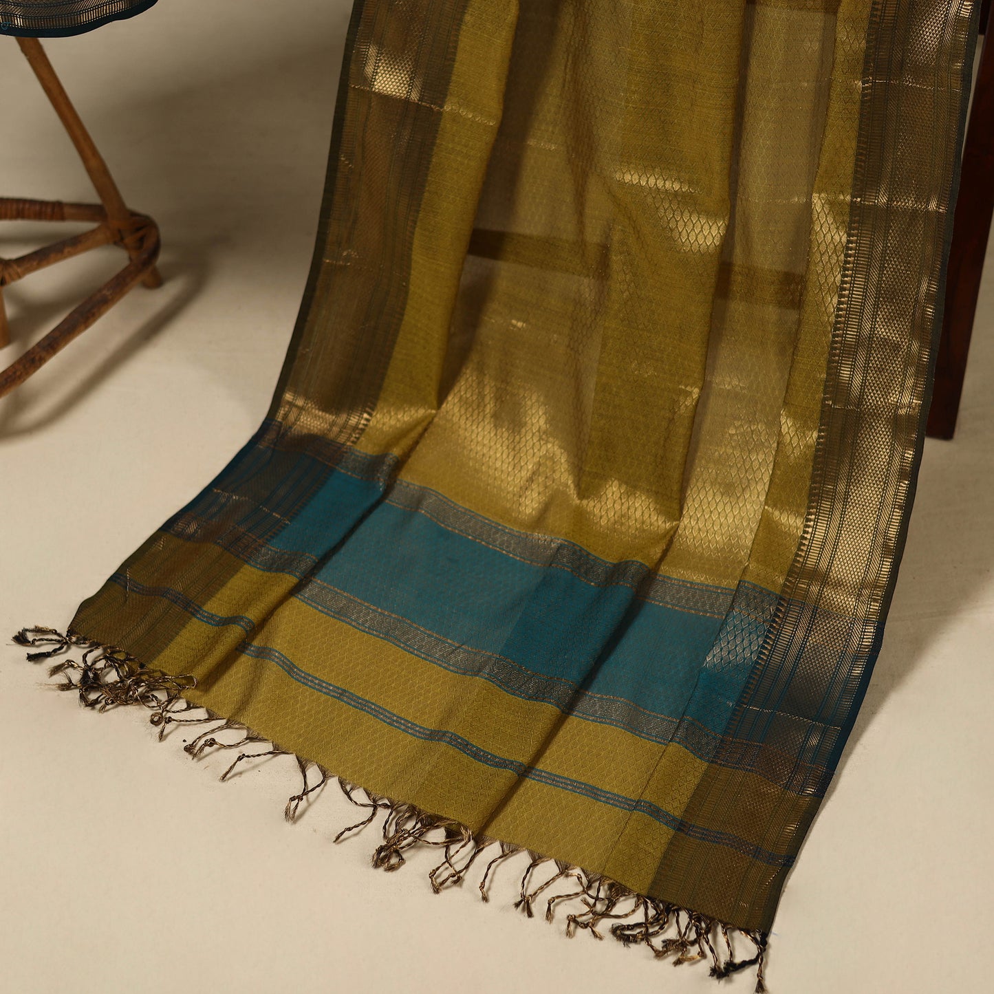 Blue 2pc Tissue Zari Handloom Cotton Maheshwari Dress Material