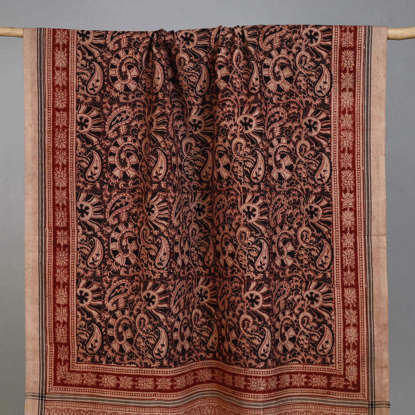 Brown - Handloom Cotton Natural Dyed Block Print Pedana Kalamkari Towel 46