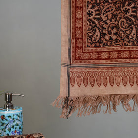Brown - Handloom Cotton Natural Dyed Block Print Pedana Kalamkari Towel 46