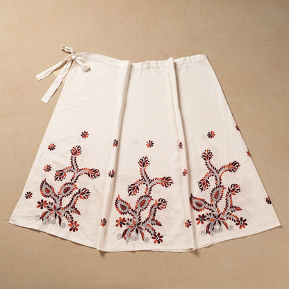 White - Bengal Kantha Embroidery Cotton Wrap Around Skirt