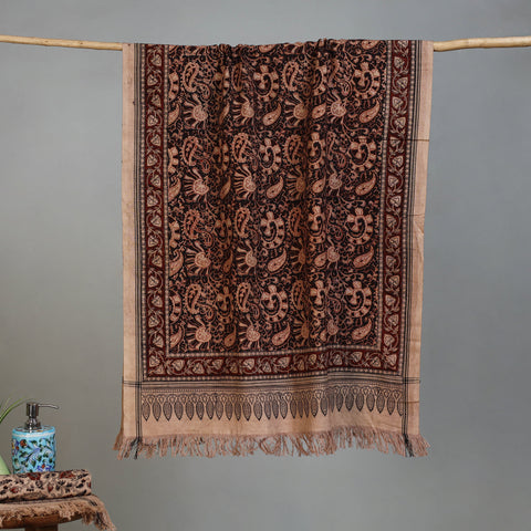 Brown - Handloom Cotton Natural Dyed Block Print Pedana Kalamkari Towel 47