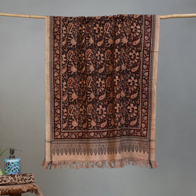 Brown - Handloom Cotton Natural Dyed Block Print Pedana Kalamkari Towel 47