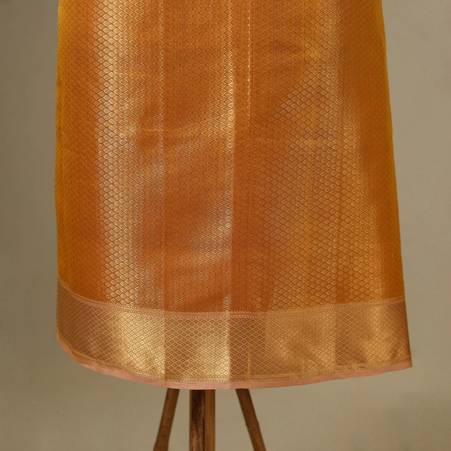 Yellow - 2pc heavy tissue zari handloom cotton maheshwari
