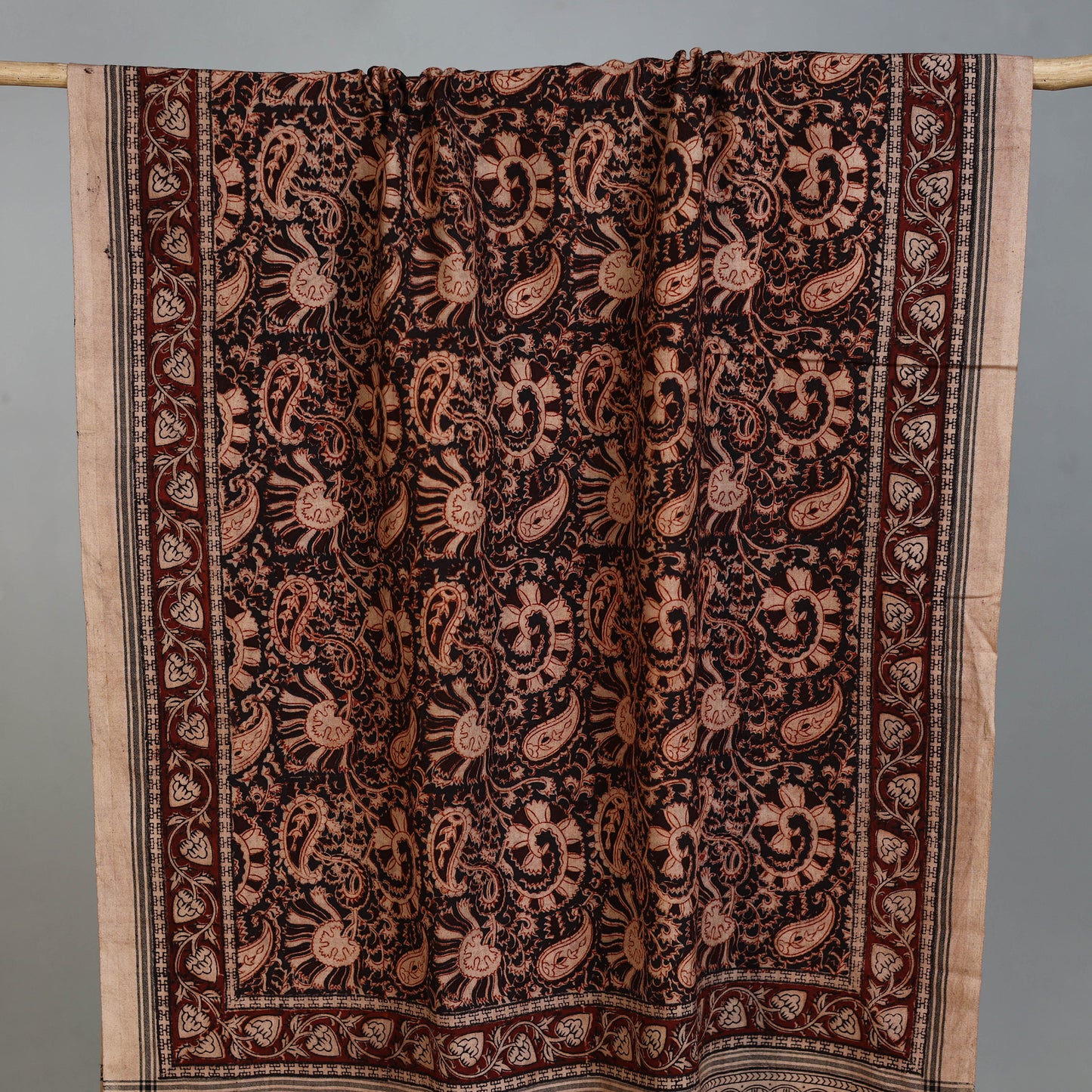 Brown - Handloom Cotton Natural Dyed Block Print Pedana Kalamkari Towel 47