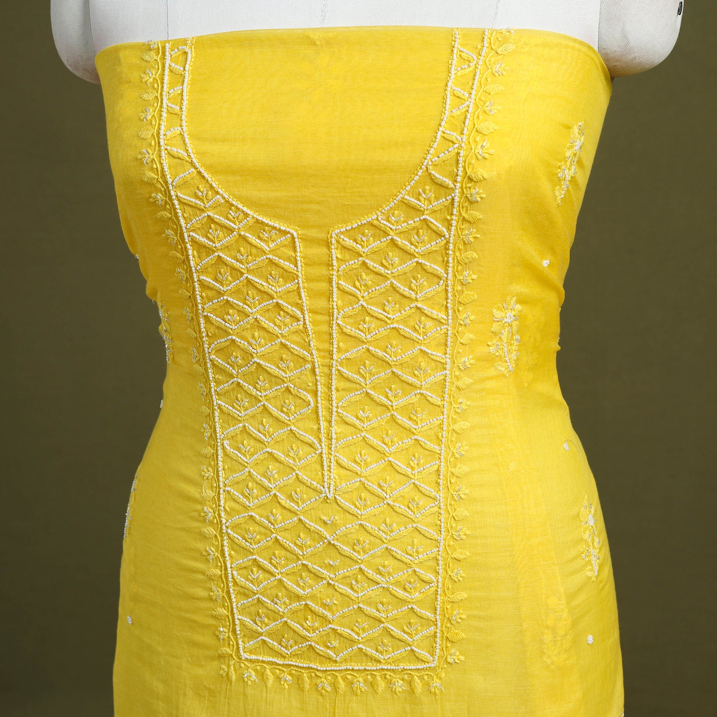 Hand Embroidery 2pc Mul Chanderi Chikankari Dress Material