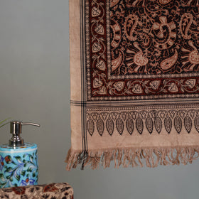 Brown - Handloom Cotton Natural Dyed Block Print Pedana Kalamkari Towel 47